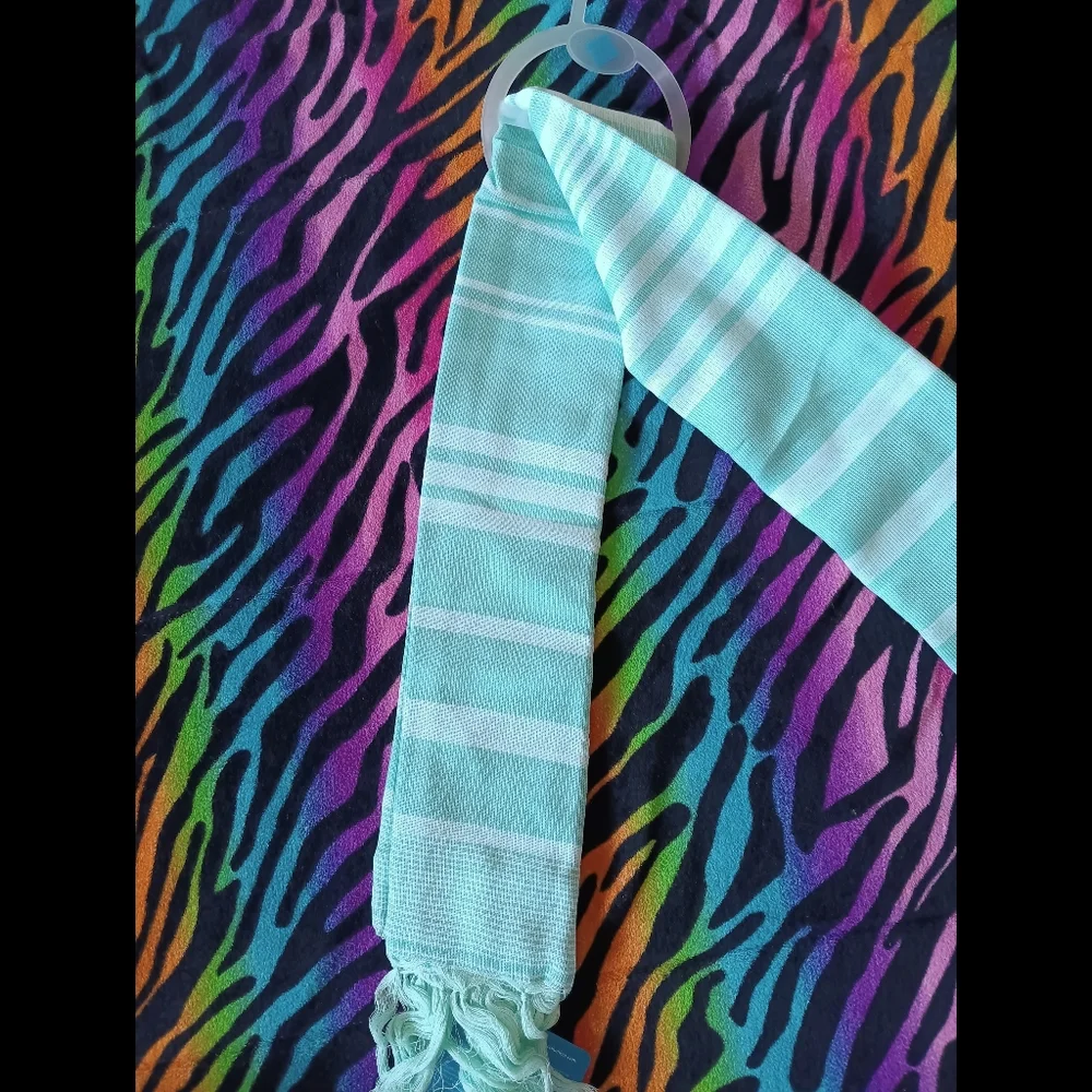 🖤NWT Columbia Early Tide Cotton Scarf Striped Green Tassles One Size Unisex